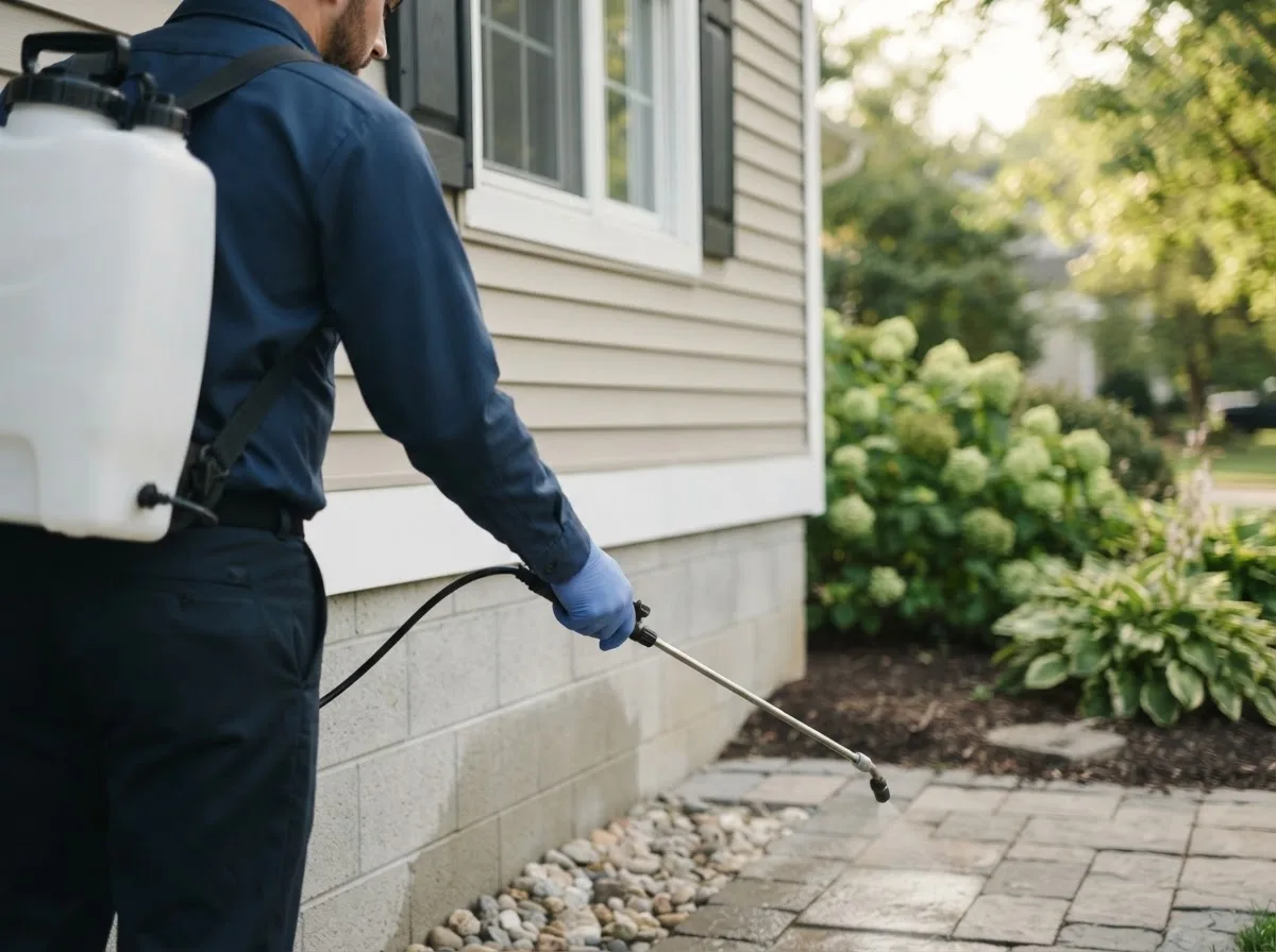 Pest control technician inspecting a home in Greensburg, KS